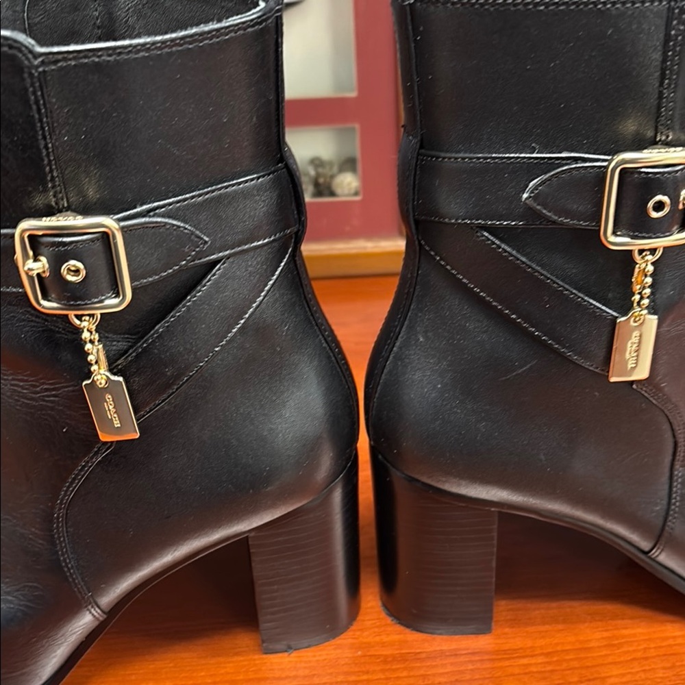 Coach Black Heeled Boots with Gold Hardware - Picture 6 of 13